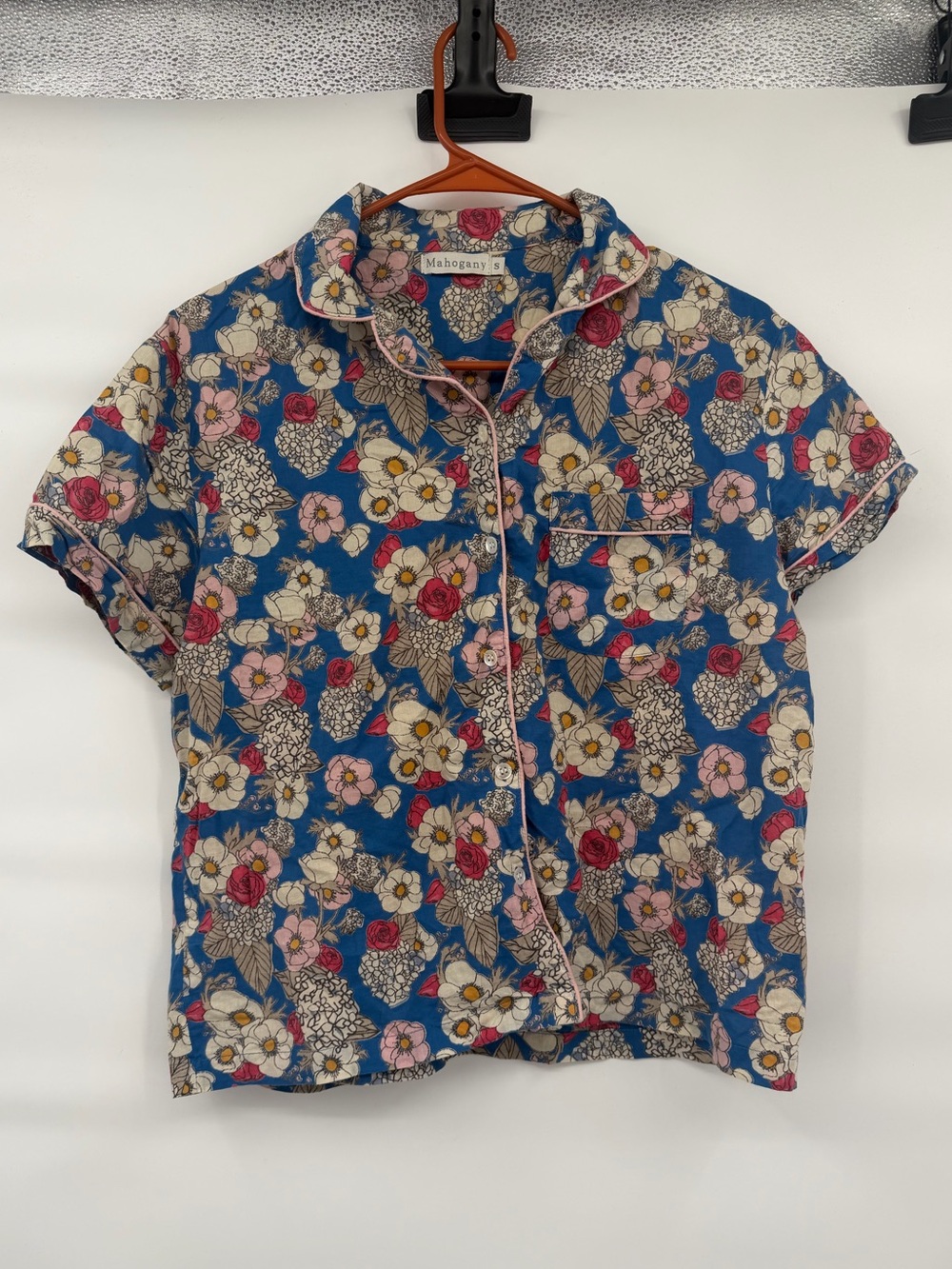 Mahogany floral cotton button up pajama shirt
